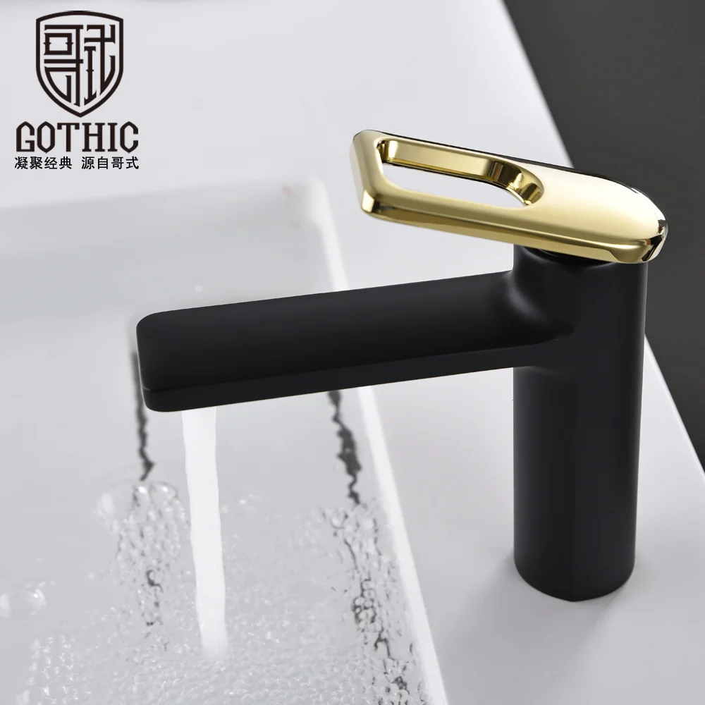 

Gothic Black Basin Faucet Hot and Cold Water Mixer Tap Rose Gold Gun Grey Simple Toilet Single Hole Bathroom Washbasin Faucet