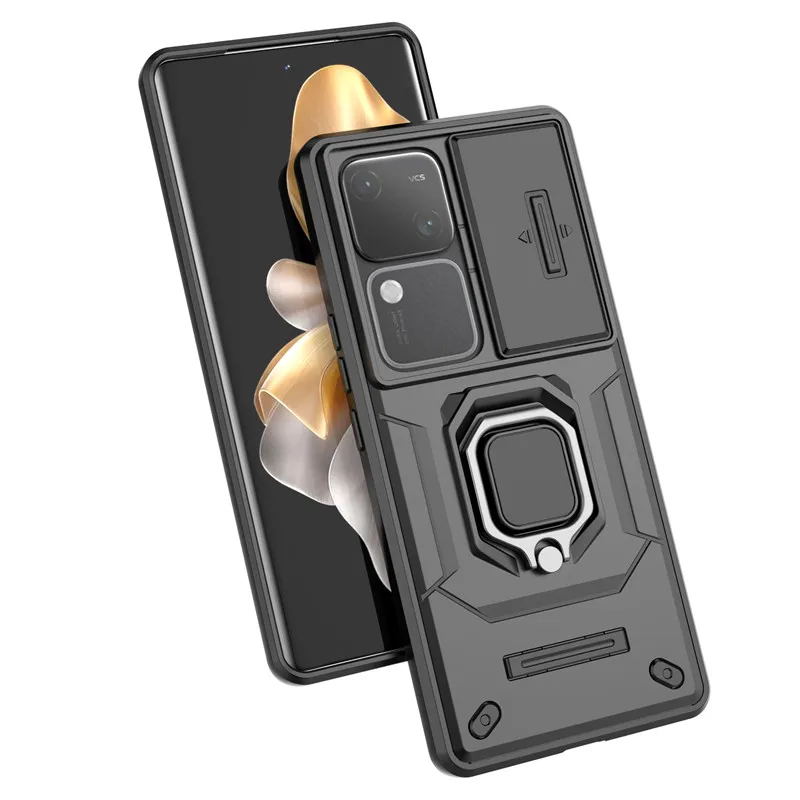 For Vivo V30 Pro Case Vivo V30 V30 Pro 5G Cover Slide Camera Len Phone Case Armor PC Shockproof Stand Holder Protective Cover