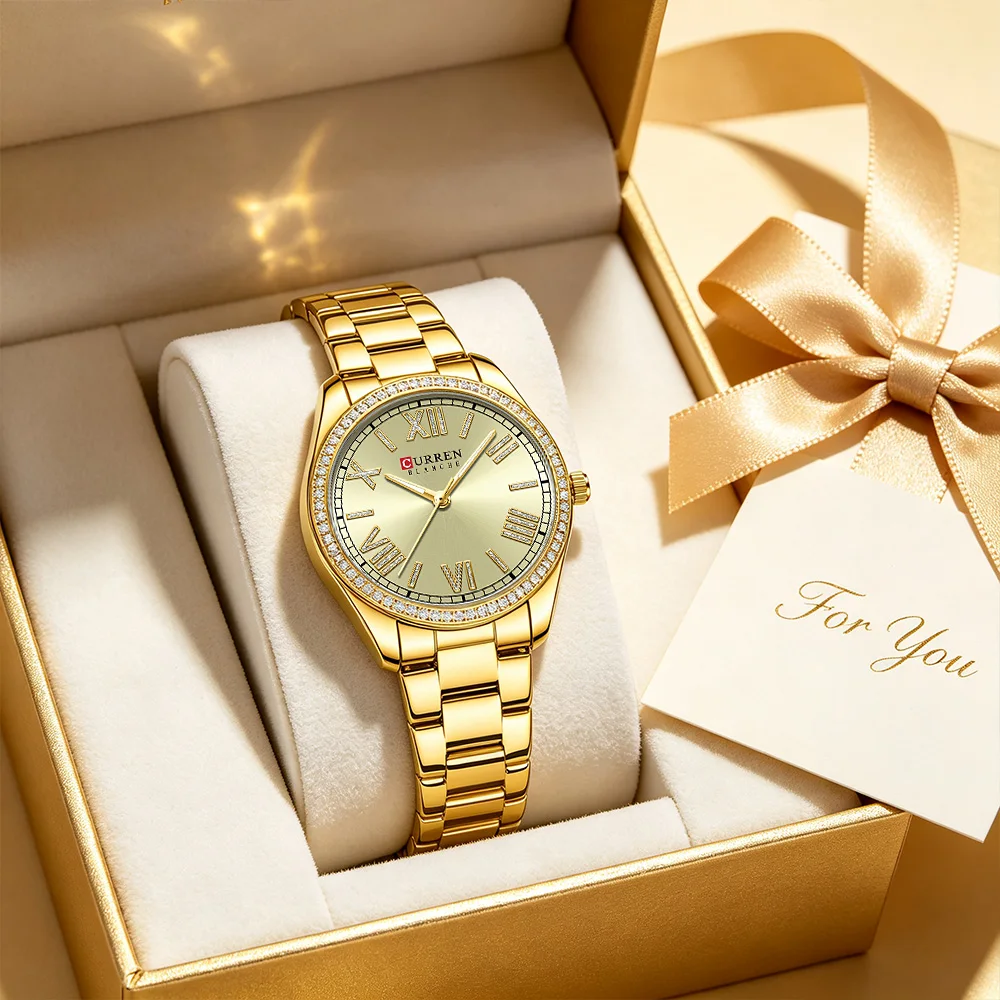 CURREN 9088 Luxury Quartz Women Watches with Stainless Steel Bracelet Rhinestone Dial Elegant Wristwatch for Ladies