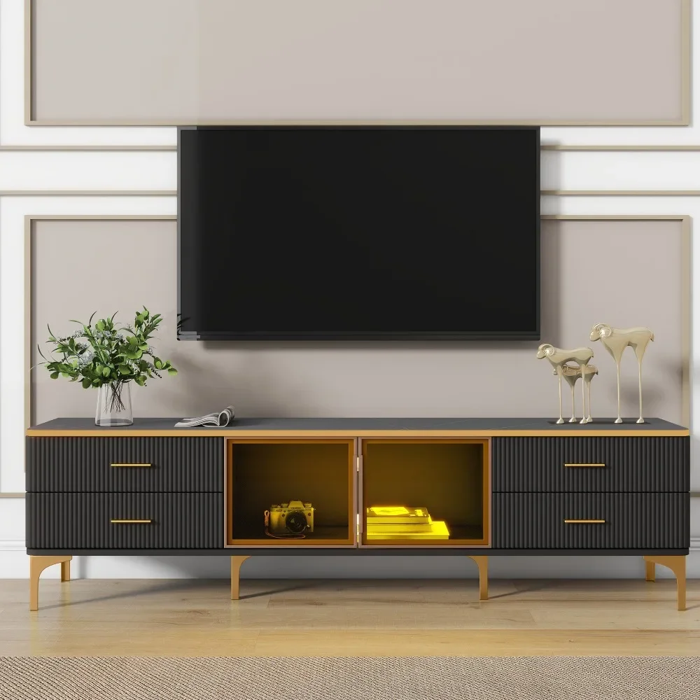 TV Stand with Faux Marble Top, Practical Entertainment Center, 3 Drawers, Living Room, TV Cabinet, Up to 78