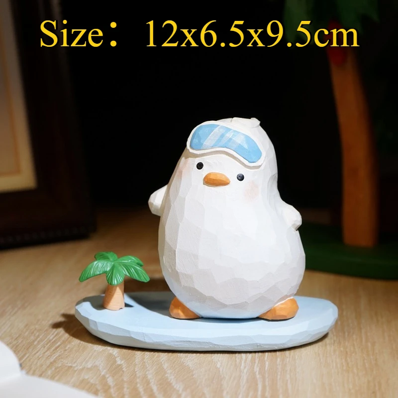 Hand‑Carved Wood Happy Surfing Duck Cute Healing Mood‑boosting Desk Figurines Lovely Craft Ornament for Home Entryway Decoration