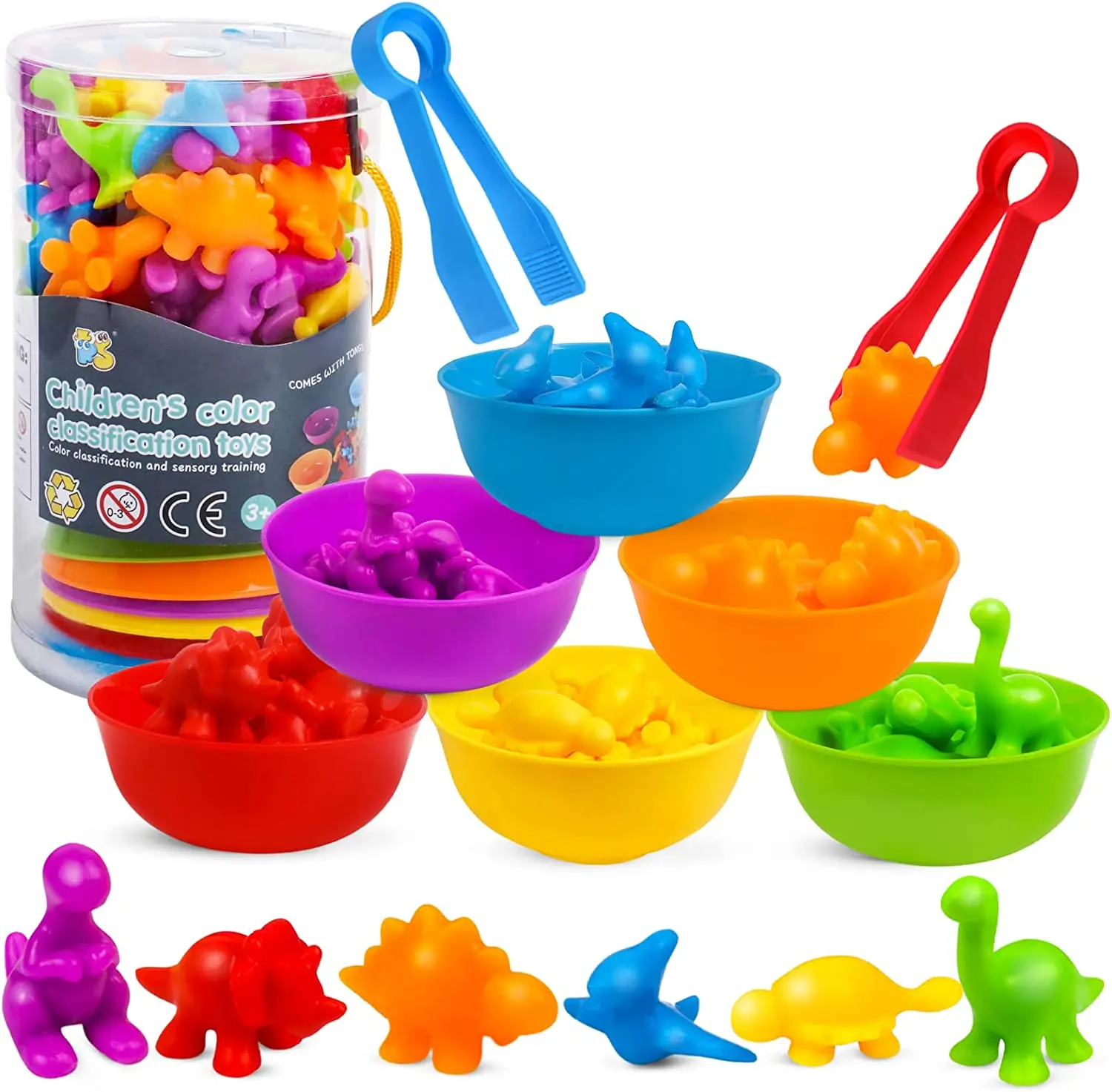 

Counting Dinosaur Toys Matching Color Sorting Match Games with Bowls Preschool Learning Activities for Educational Sensory