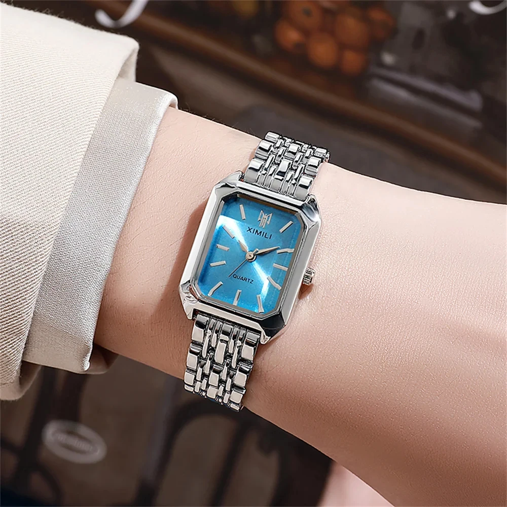 Reloj de mujer de acero inoxidable, reloj Digital de aleación para mujer, reloj de pulsera cuadrado a la moda, reloj de pulsera minimalista con hebilla plegable para