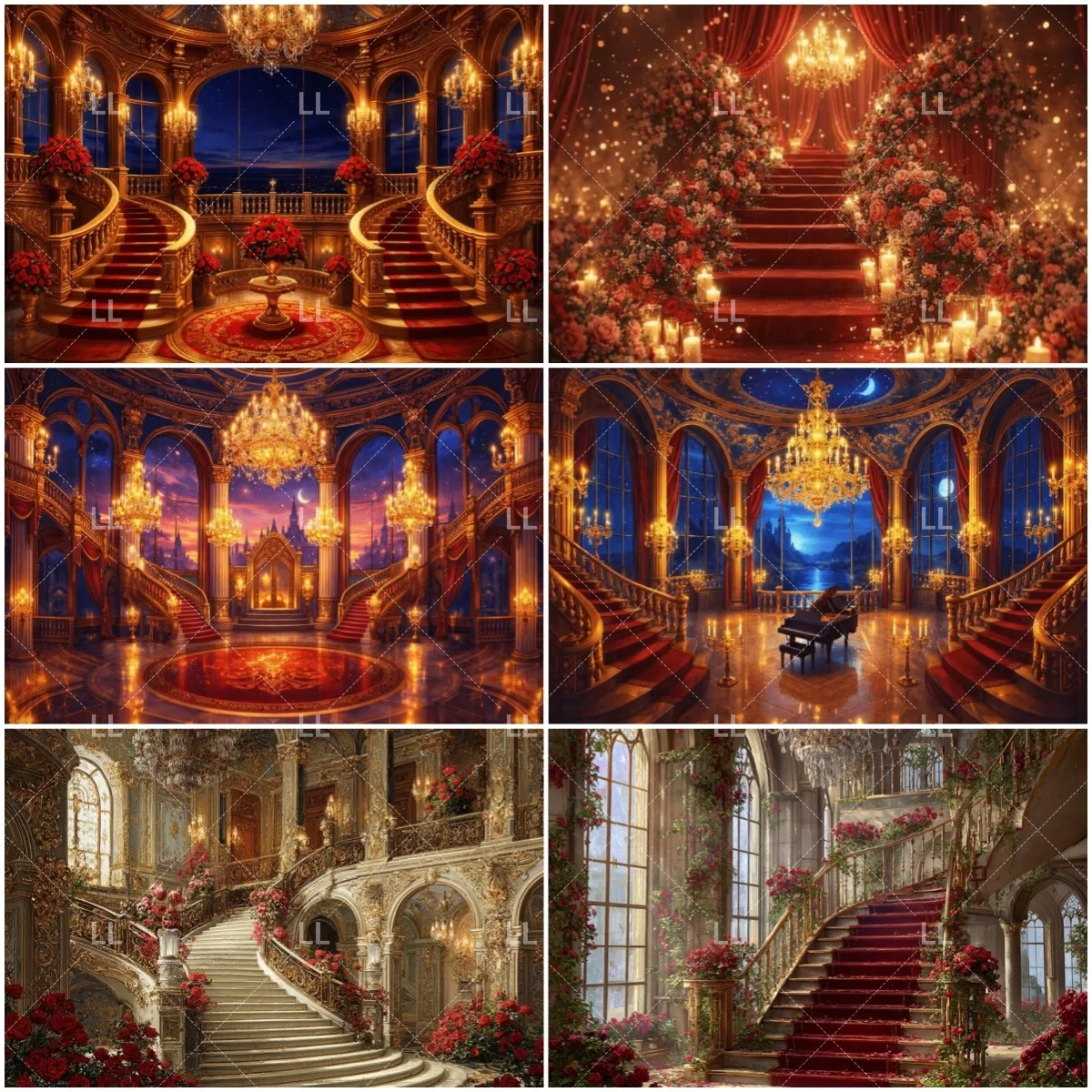 

Luxury Palace Church Spiral Photography Backdrop Stairs Wedding Ceremony European Style Background Maternity Portrait Photo Prop