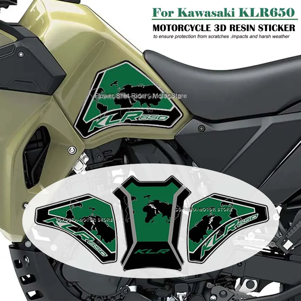 For Kawasaki KLR650 KLR 650 2023 3D Gel Resin Sticker Waterproof Scratch-Resistant Motorcycle Tank Pad Protective Sticker Kit