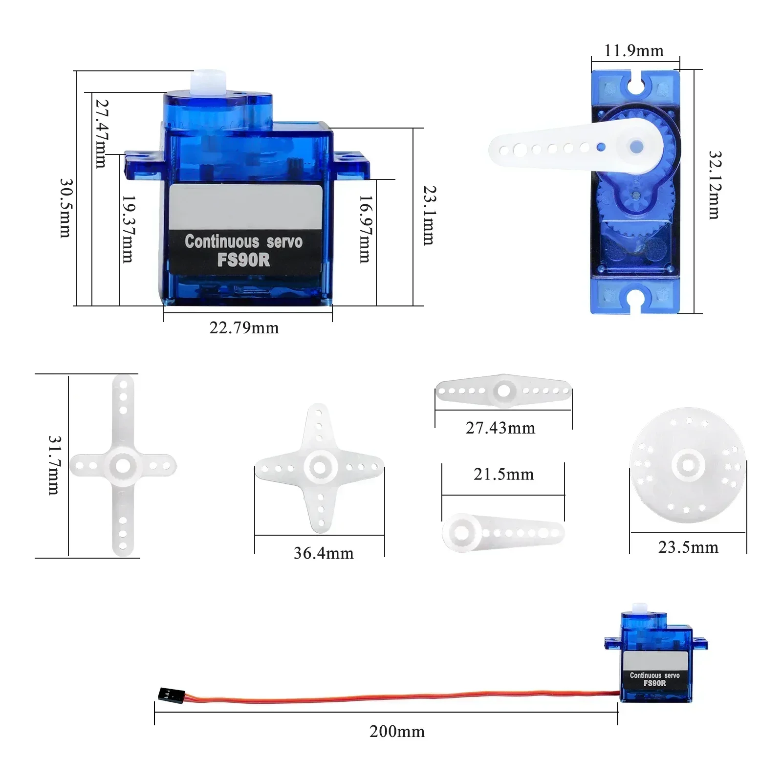 1 Uds. Servomotor Micro RC Feetech FS90R rueda de rotación continua de 360 grados 4,8-6V para Dron RC coche inteligente Robot de juguete de plástico DIY