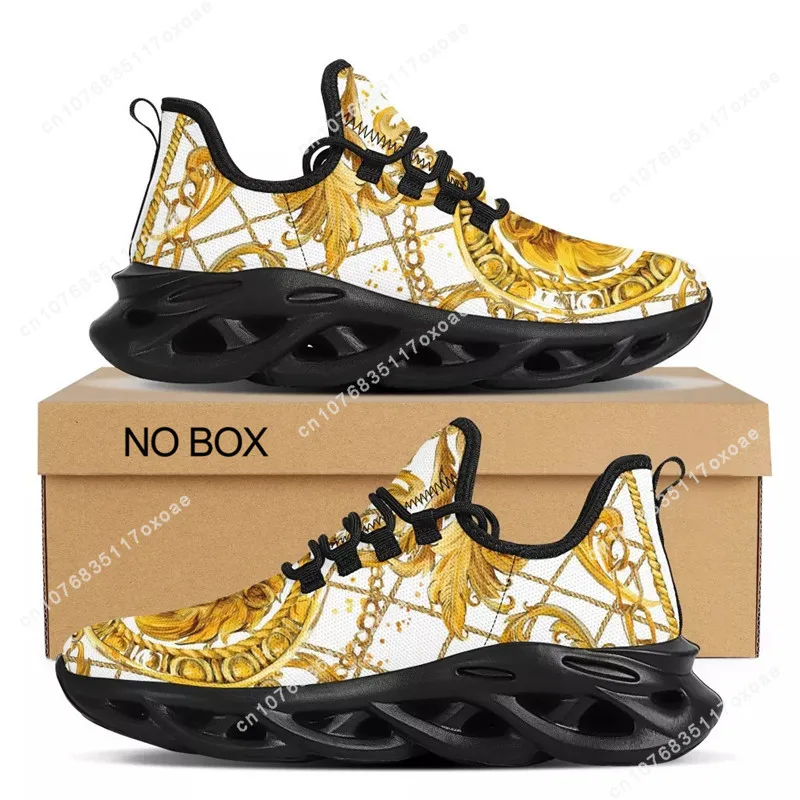 Luxury Golden Floral Women Hot Sale Sneakers Soft Outdoor Sport Platform Couple Casual Flat Holiday Shoes Dropship