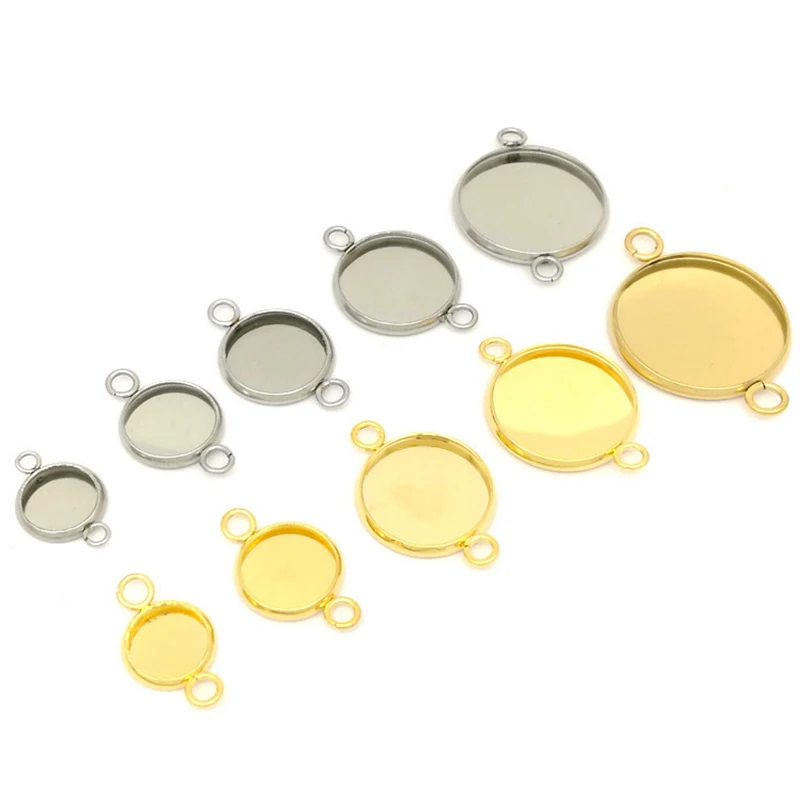 

20Pcs Stainless Steel Cabochon Connector Base Setting Round Double Loop Cameo Bezel 6/8/10/12/16/20/25mm for DIY Jewelry Making
