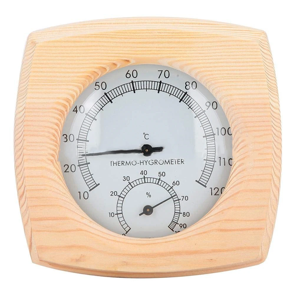 140 mm vochtigheidsmeter badkamerthermometer geen batterijen nodig stoomkamer compatibele houten materiaalconstructie