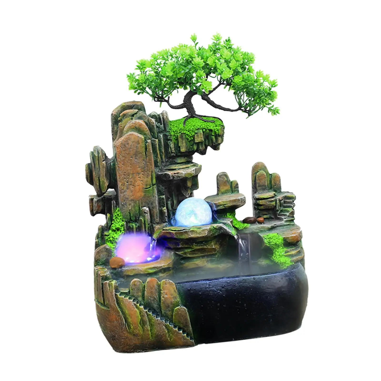 

Tabletop Water Fountain with Light Resin Ornament for Living Room Handmade