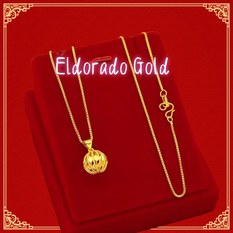 

2025 9999 real gold 24K yellow gold Women's Hollow Ball Necklace