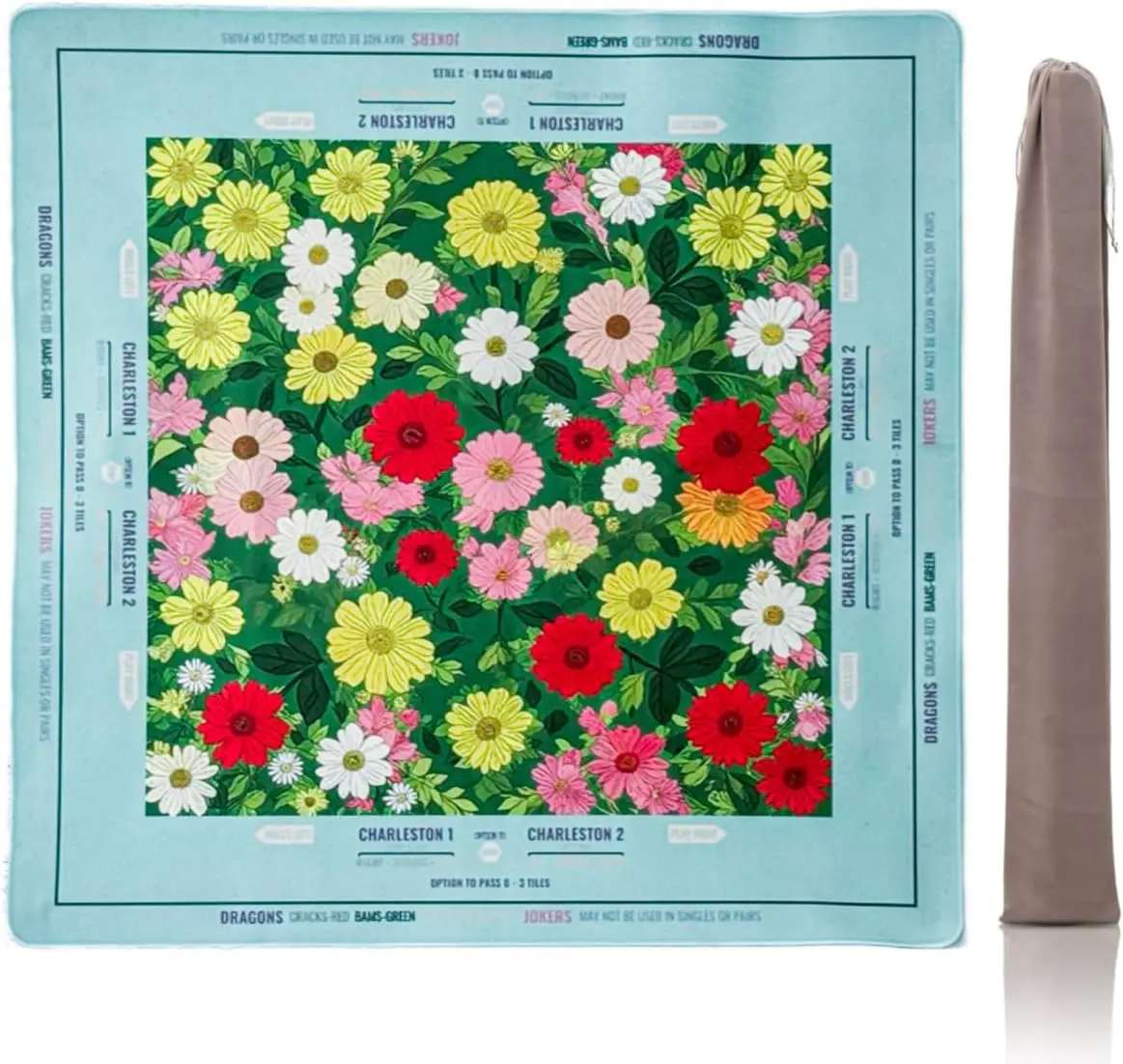 80cm Rose Mahjong Mat Floral Non-Slip Noise Reducing Game Mat with Carry Bag for American Mahjong Poker Board Games Gifts