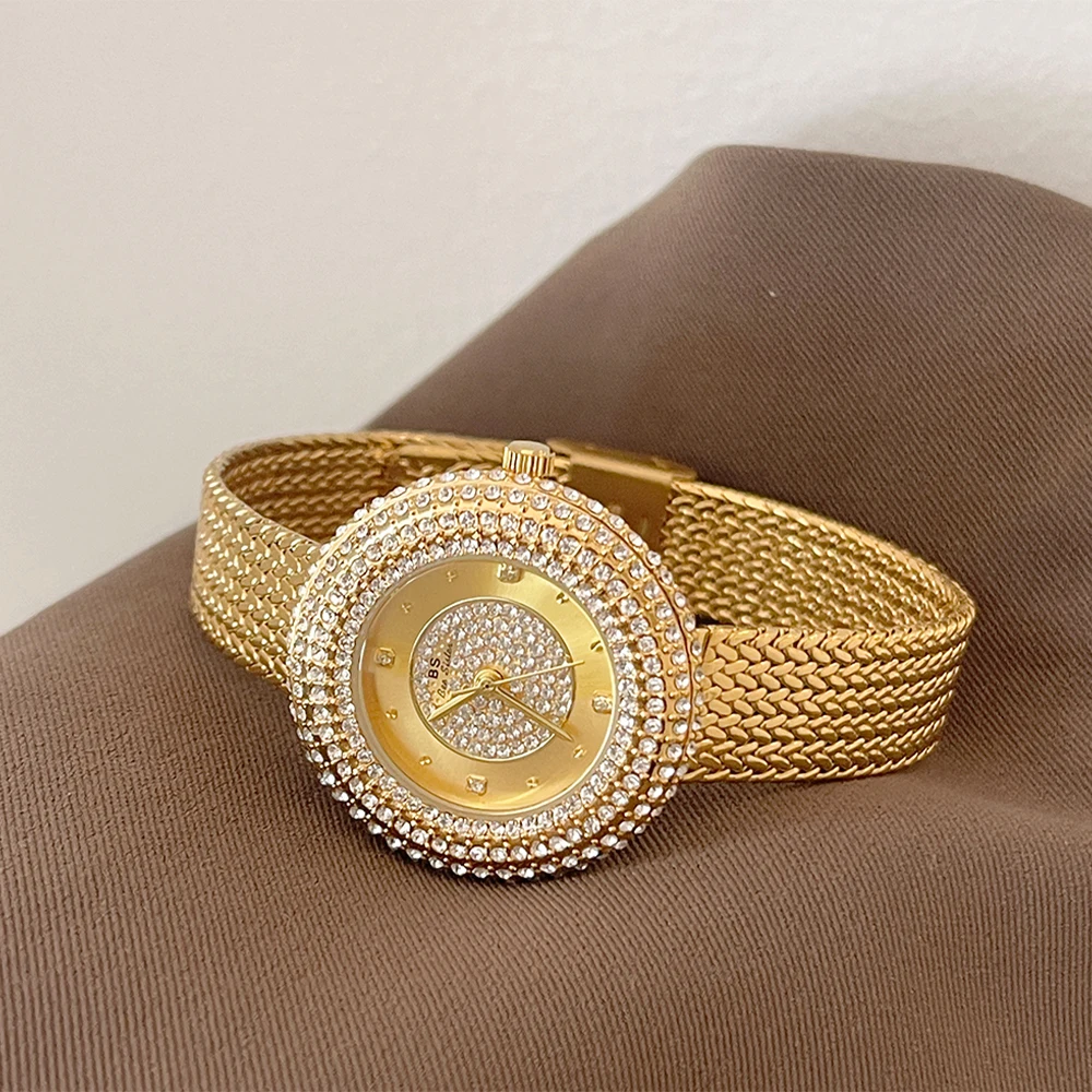 Часы BS, женские винтажные женские часы, роскошные модные кварцевые наручные часы высокого качества, водонепроницаемые часы с большим циферблатом и бриллиантами