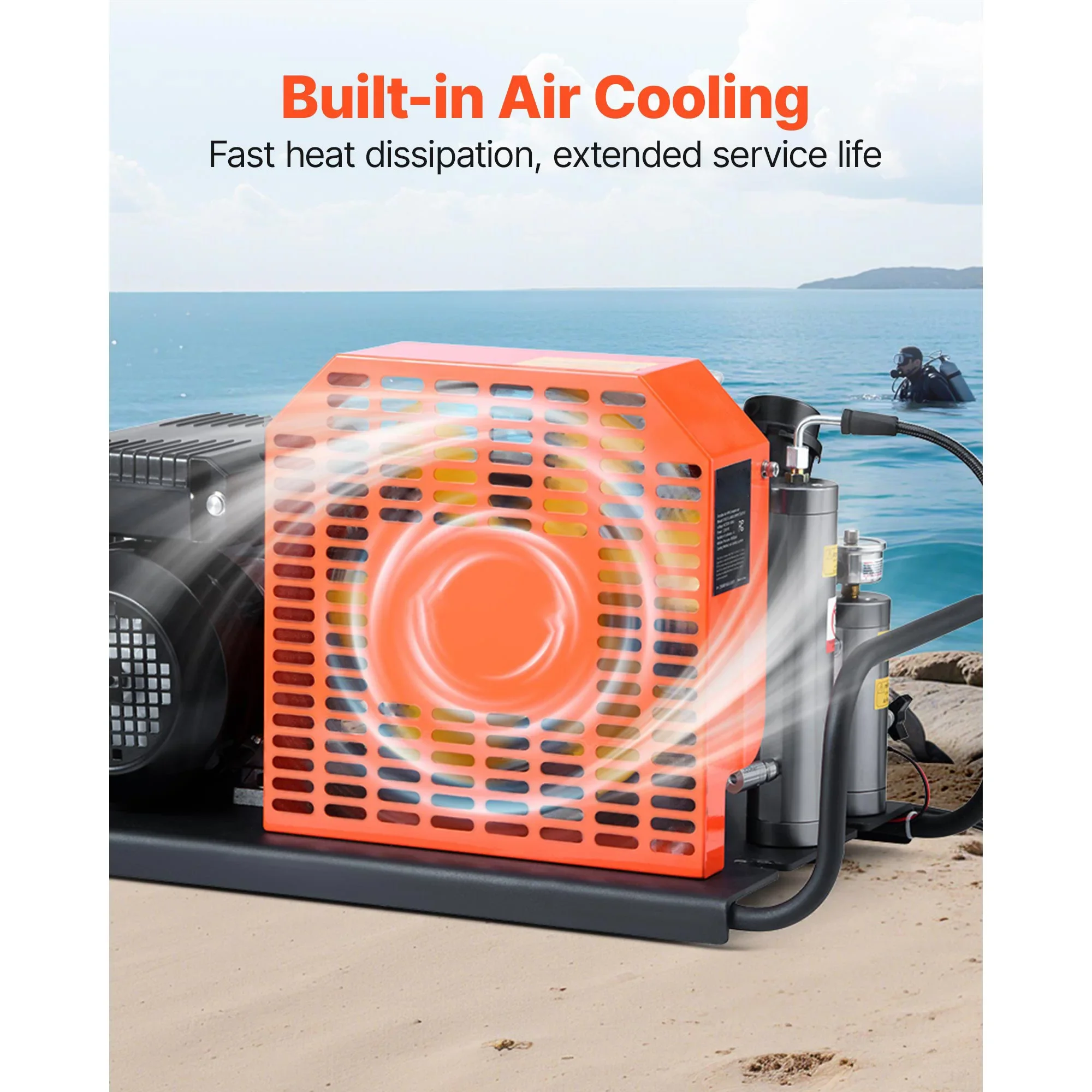 PCP Air Compressor 4500PSI/30Mpa Diving Scuba 60 L/min Four-Cylinder Auto Stop PCP Rifle Pump with Fan Cooling System