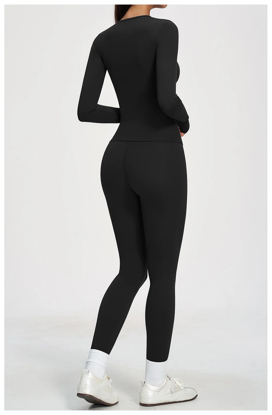 Yoga-Set 2-teilig Sportbekleidung Fitnesskleidung Yoga-Anzüge Damen Fitness-Set Trainingsanzüge Sport Langarm Crop Top Gym High Waist Leggings – Detail 34