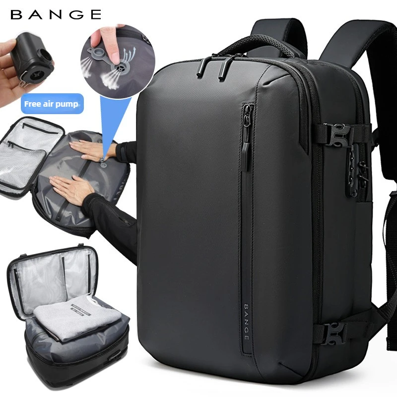 BANGE New Arrival Carry on 40L Expandable Built-in Vacuum Compression Pump Men Waterproof Travel Vacuum Compression Backpack