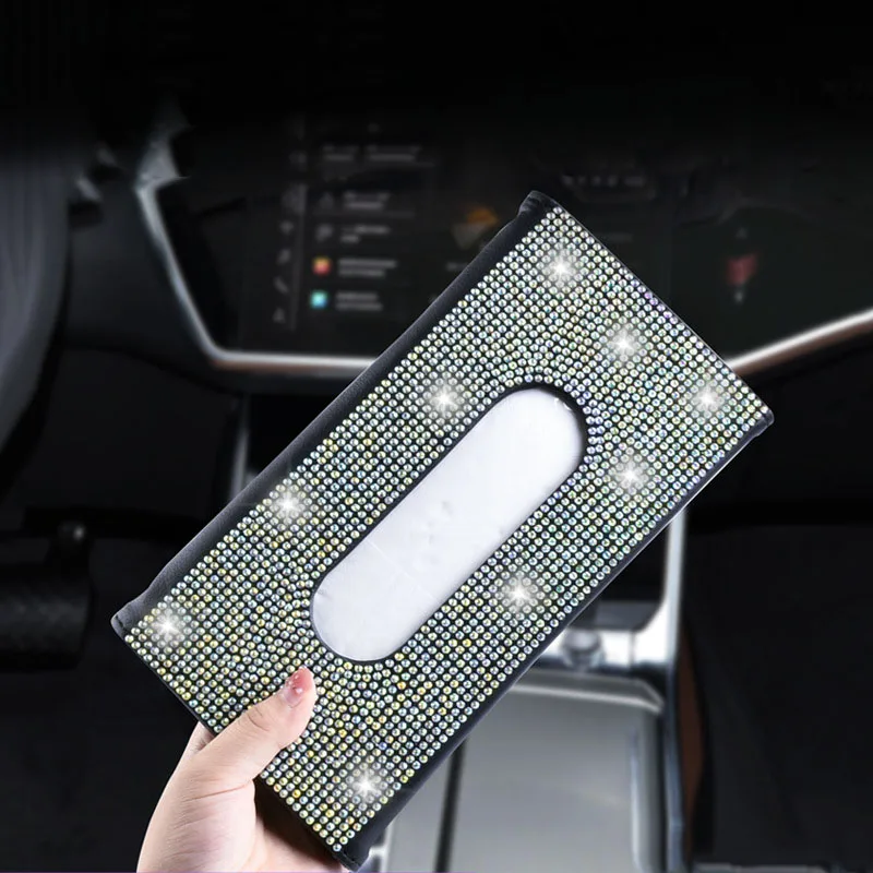 1 Pcs Car Rhinestone Tissue Box Holder High-end Luxury Sun Visor Multicolor Paper Box Bling Auto Interior Storage Car Acessories