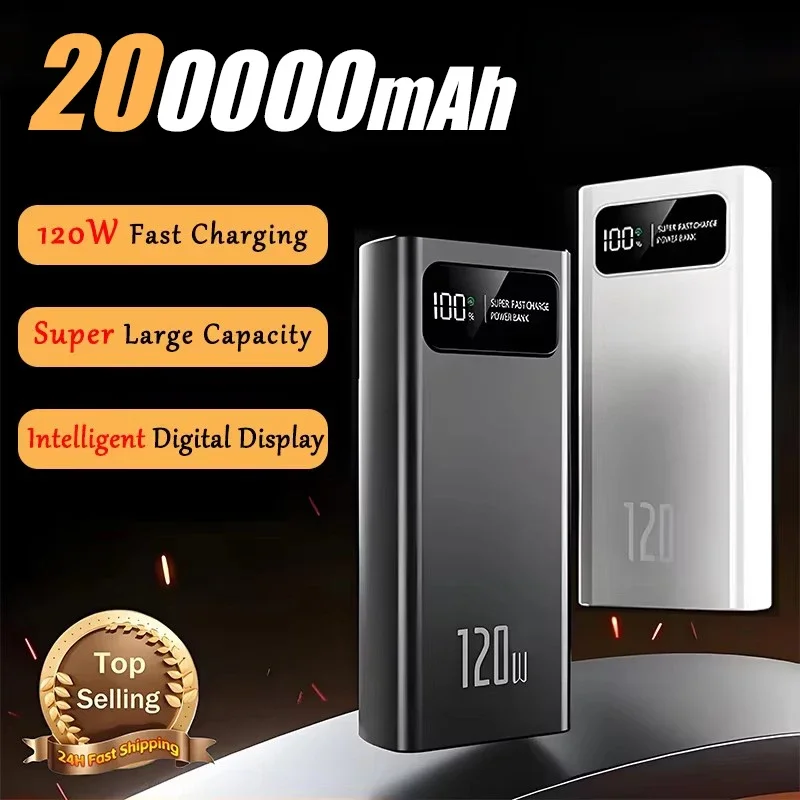 200000mAh Power Bank 120W Super Fast Charging Battery High Capacity Digital Display Power Bank For Huawei Xiaomi iphone Samsung