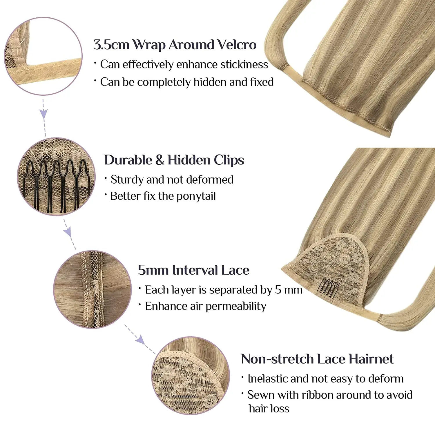 ذيل حصان مستقيم الشعر البشري التفاف حول ريمي ذيل حصان الشعر التمديد الطبيعية سميكة الشعر الحقيقي للنساء 75-90G #3