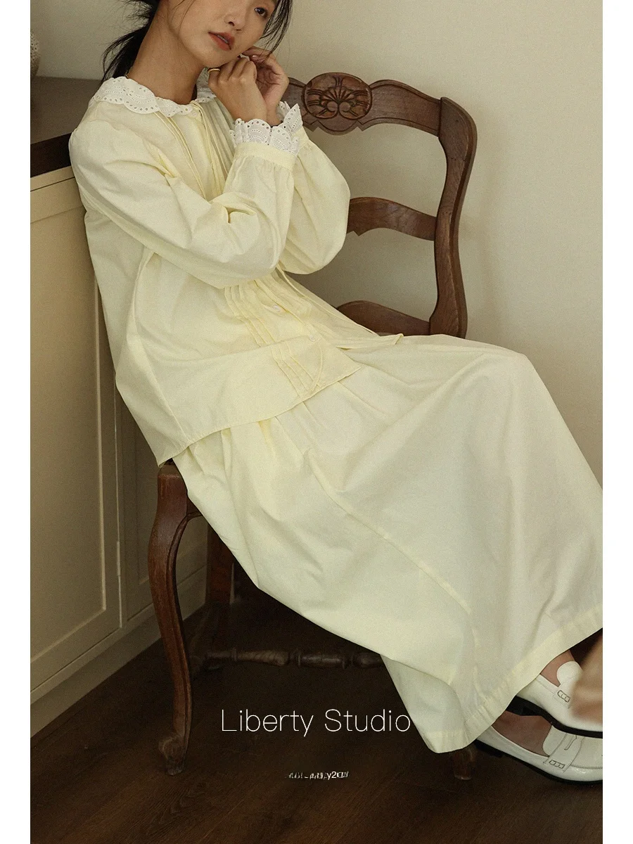 

Юбка миди А-силуэта с высокой талией, однотонная, в стиле кантри, из смесового хлопка, плиссированная, коллекция Весна-Лето 2024