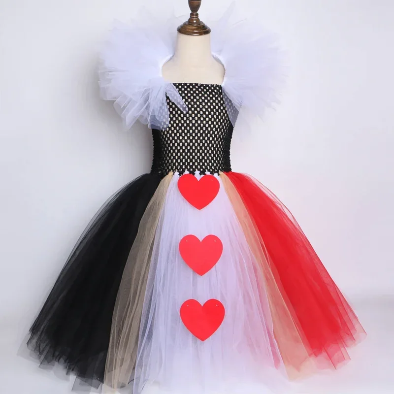 Schwarz & rot Königin der Herzen Tutu Kleid Mädchen Karneval Halloween Cosplay Fantasy-Kostüm für Kinder Phantasie Urlaub Party Kleider