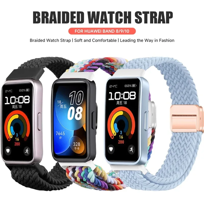 Magnetic Nylon Band For Huawei Watch 10/9/8 Colorful Braided Sport Strap For Huawei Band 10/9/8 Smartwatch Elastic Bracelet