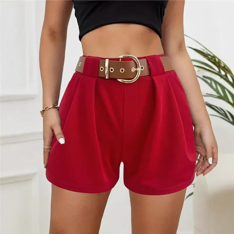 Sommer Neue Casual Reine Farbe Hohe Taille Mit Gürtel Breite Bein orts frauen Faionable Lose Fit Fünf-Viertel länge Hosen