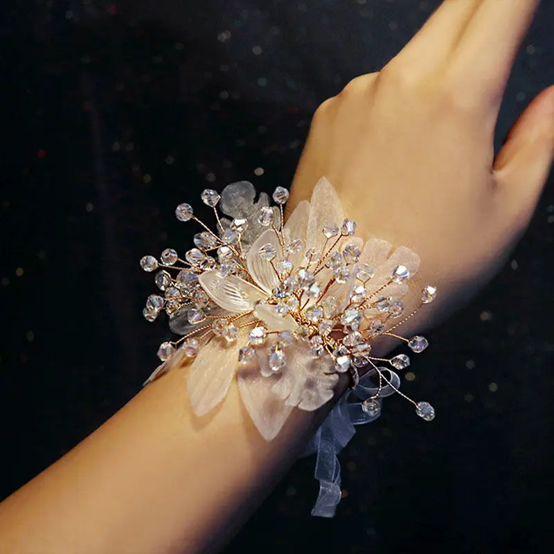 High-End Bride Wrist Flower Marriage Bridesmaid Sister Hand Flower Groom Breast Flower Wedding Dinner Bracelet