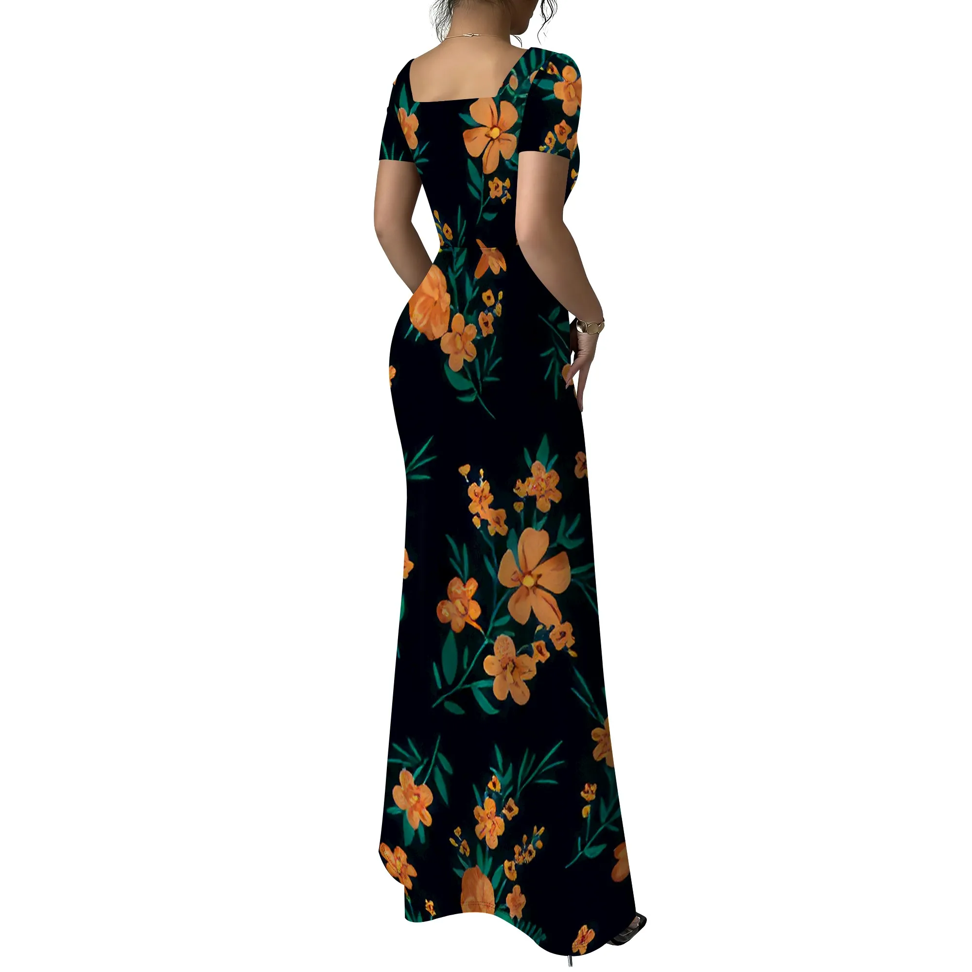 Nupusa ชุดเดรสพิมพ์ลายดอกไม้สําหรับผู้หญิงขนาดมาตรฐานฤดูร้อนลําลองคอสี่เหลี่ยมแขนสั้นชุดแม็กซี่