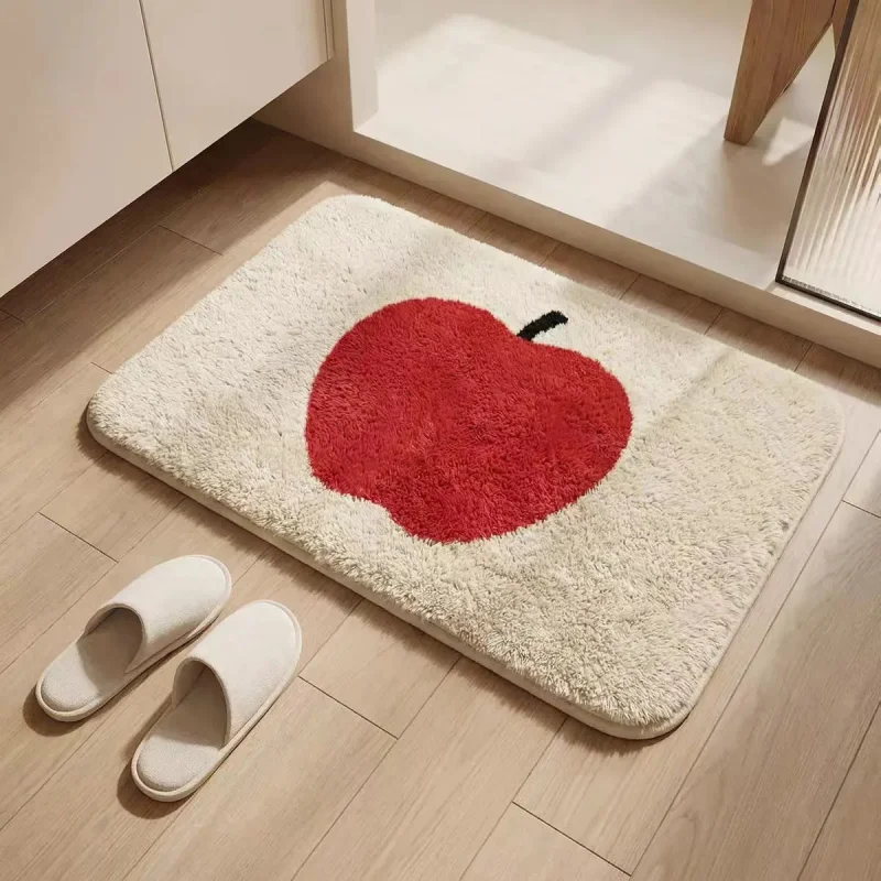 VIKAMA – tapis de bain à motif pomme rouge, antidérapant, absorbant, mignon, motif fruit, pour salle de bain, cuisine, entrée, décoration de la maison