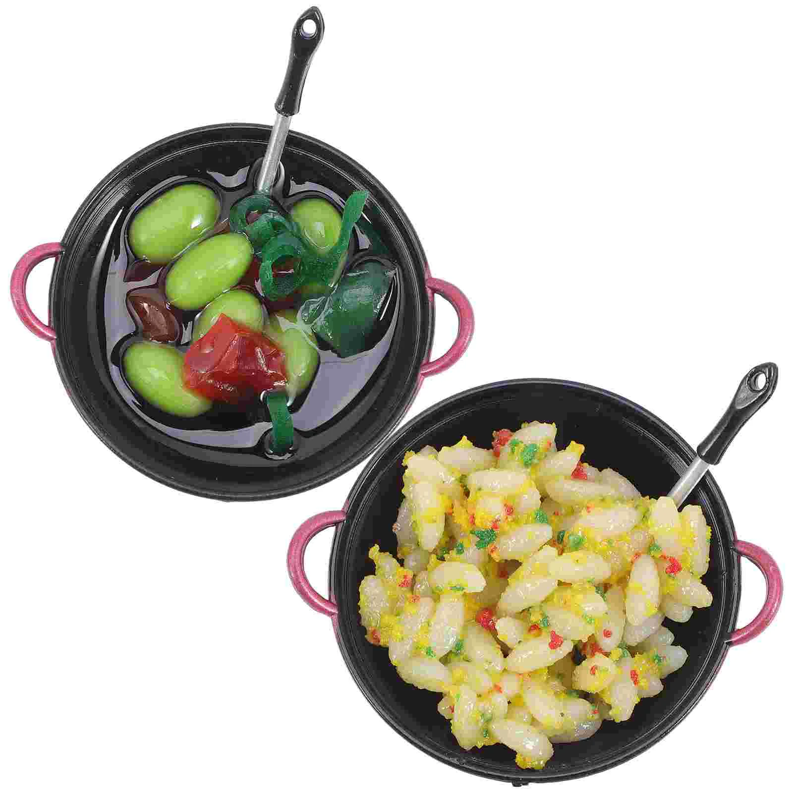 

2 Pcs Fried Rice and Vegetables Model Miniature Food Toys Accessories Realistic Tiny House Kitchen Pvc Child