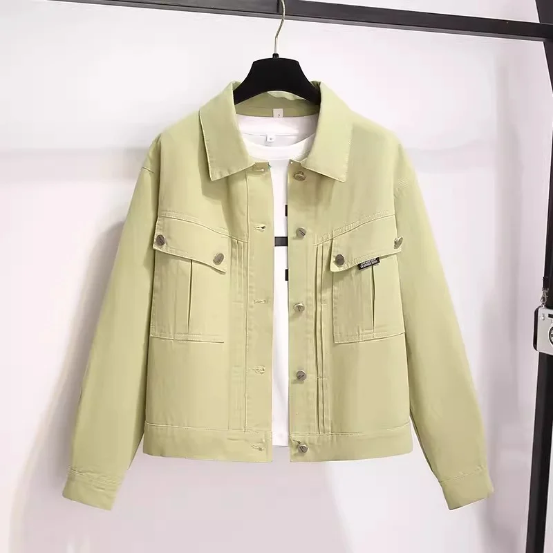 

Avocado Green Denim Shirt Short Jacket for Women in Early Spring Autumn 2024 New Loose fit Small Stature Design and a Jacket WF