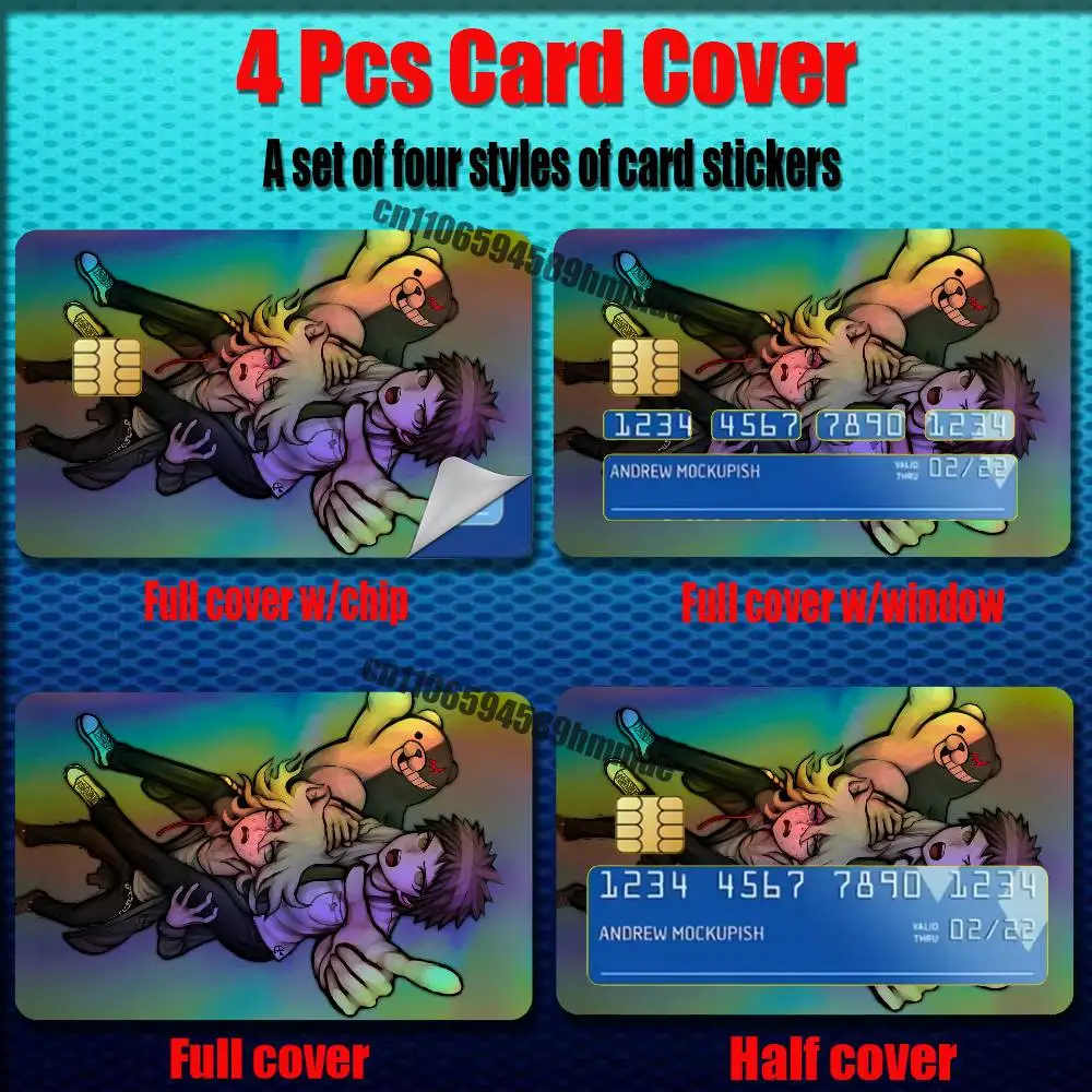 For Danganronpa Nagito Komaeda Credit Bank Sticker ID Access Card Cover Skin Rainbow Color Laser Stickers Film