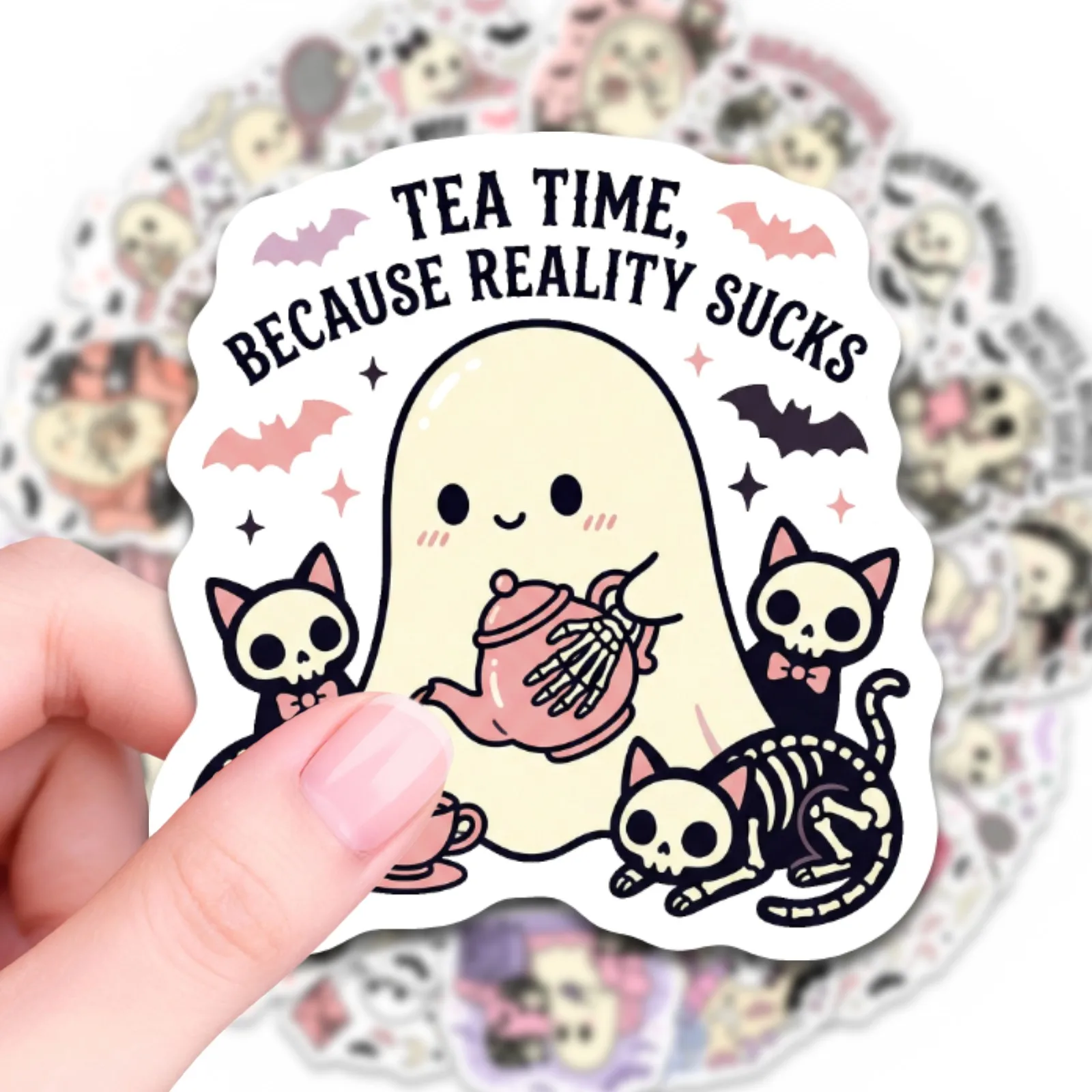 50PCS Fun and Funny Ghost Kitten Graffiti Stickers Exquisite Fashion Sticker for Computer Notebook Stationery DIY Toys Secret