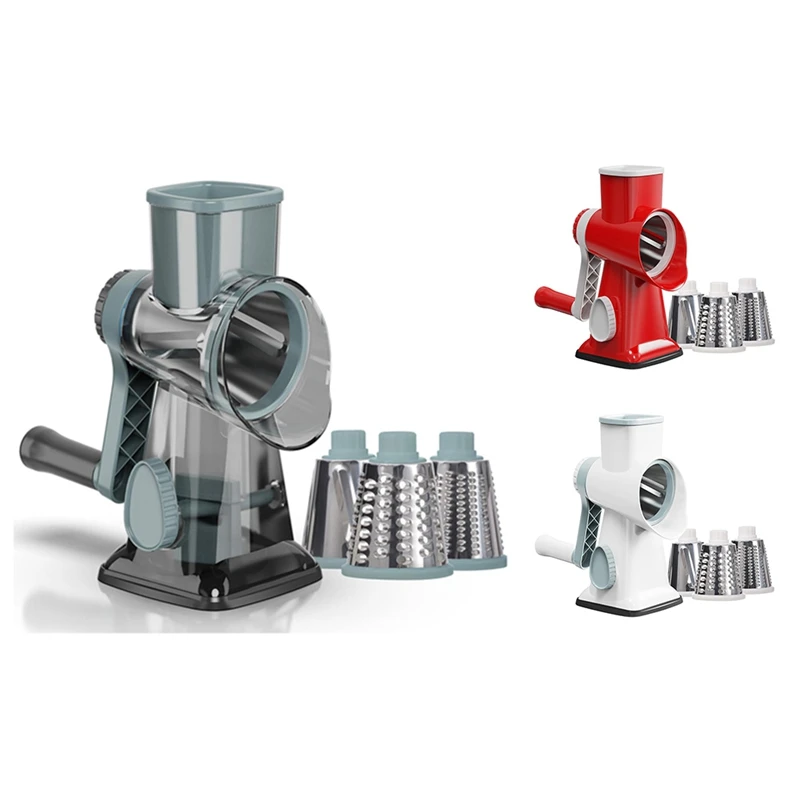 

J1UL1N 3-in-1 Rotary Cheese Grater, Manual Vegetable Slicer and Nut Grinder, Stainless Steel Kitchen Shredder