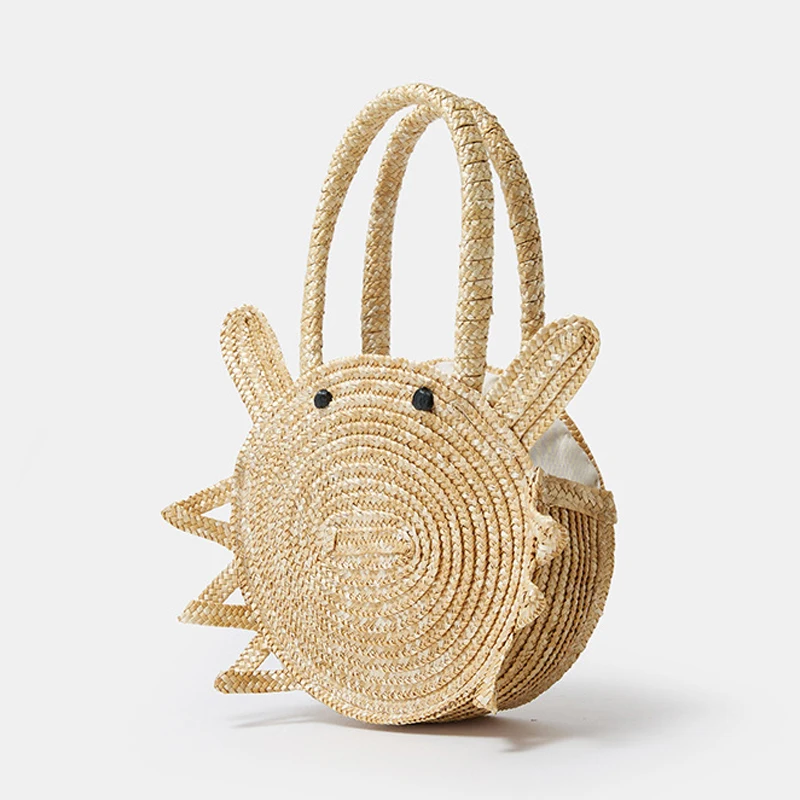 Cute Crab Shape Straw Women Handbags Funny Round Paper Woven Shoulder Bags for Girls Creative Summer Beach Bag for Children 2023