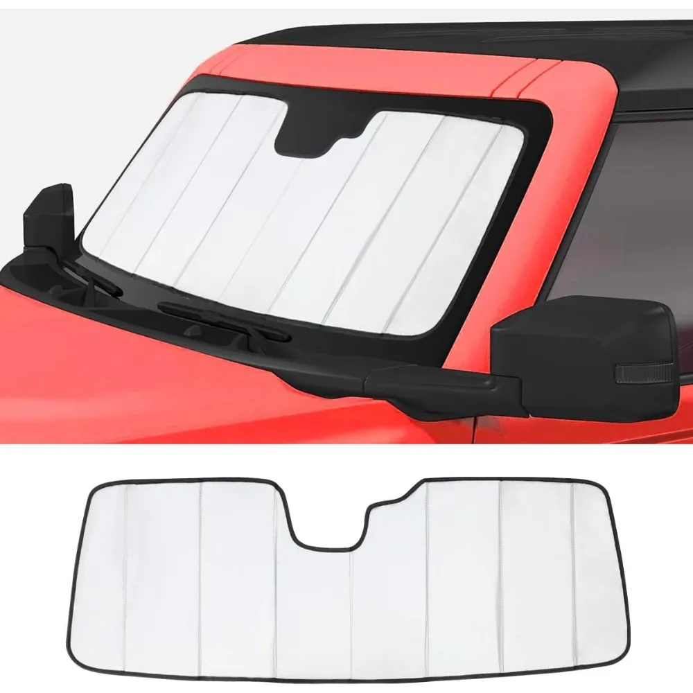 Foldable Windshield Sun Shade for Ford Bronco 2021+Thermal Insulated Fabric Window Sunshade Sun Visor Protector Block UV Ray