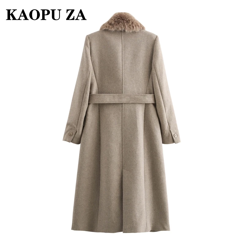 KAOPU ZA 2024 Winter Female Commuting Long Sleeve Tweed Overcoat Jacket Party Autumn Woman Faux collar Outerwear Keep warm Top