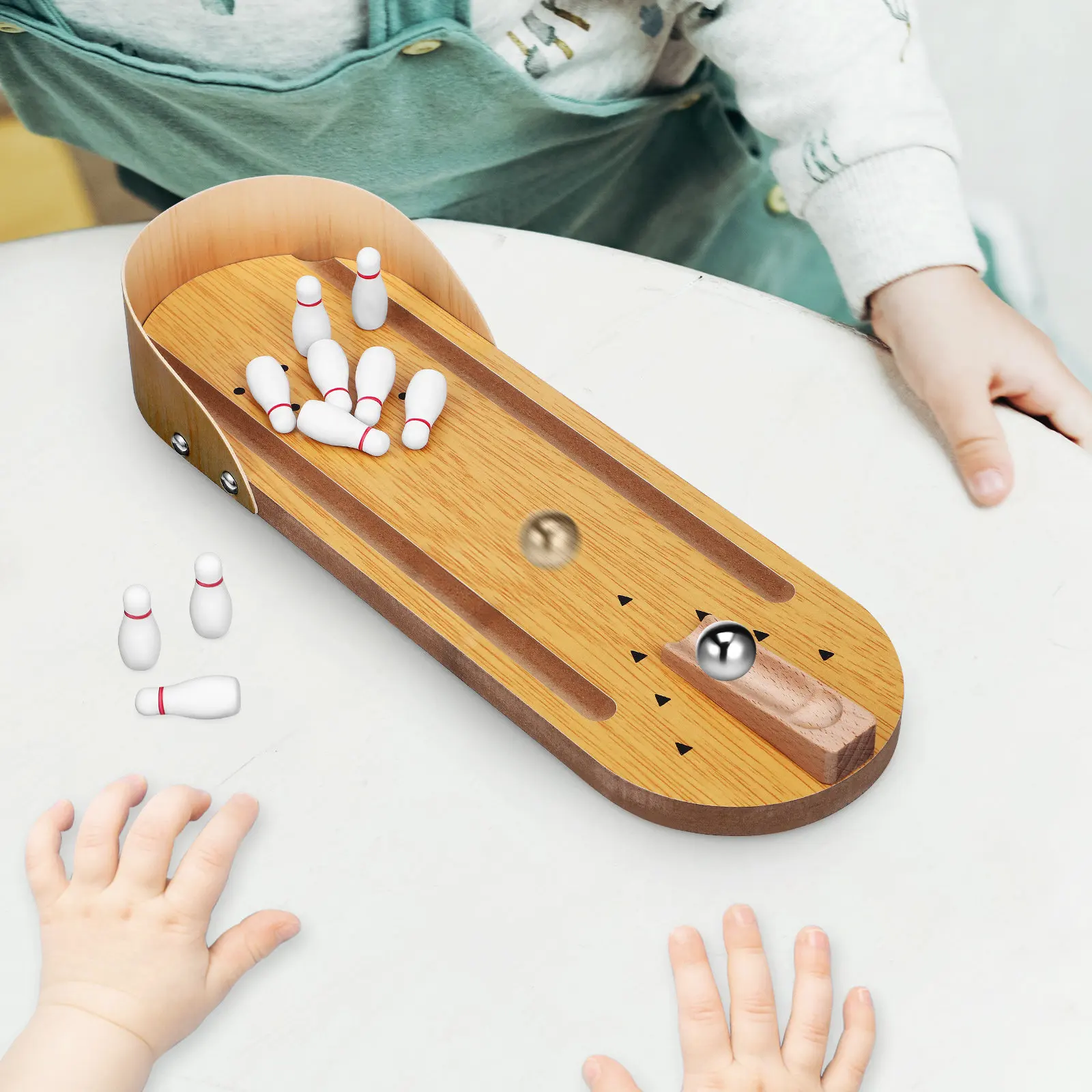 

1 Mini Set Tabletop Wooden Kids Indoor Home Bowling Educational Family Gift For Children Adults Party Tabletop Mini Bowling