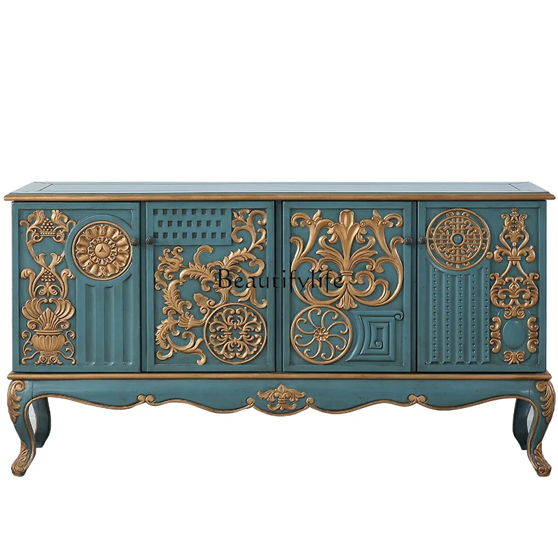 

French porch cabinet, living room is decorated against the wall for storage, blue sideboard cabinet