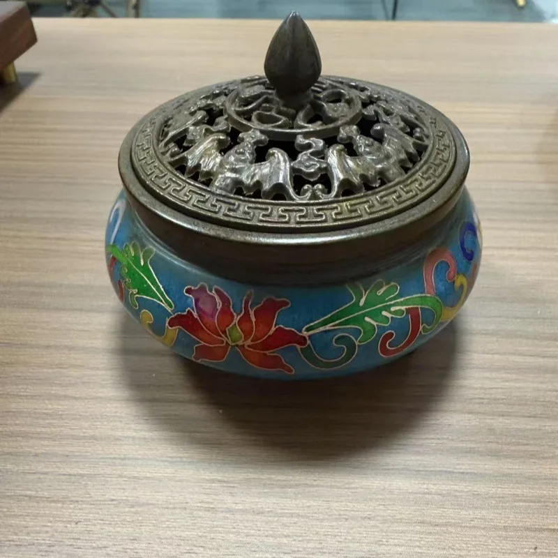 

Cloisonné Copper Treasure Premium Copper Body Handcrafted Cloisonné Enamel Jing Tai Famous Xuantong Style Three-Legged Incense B