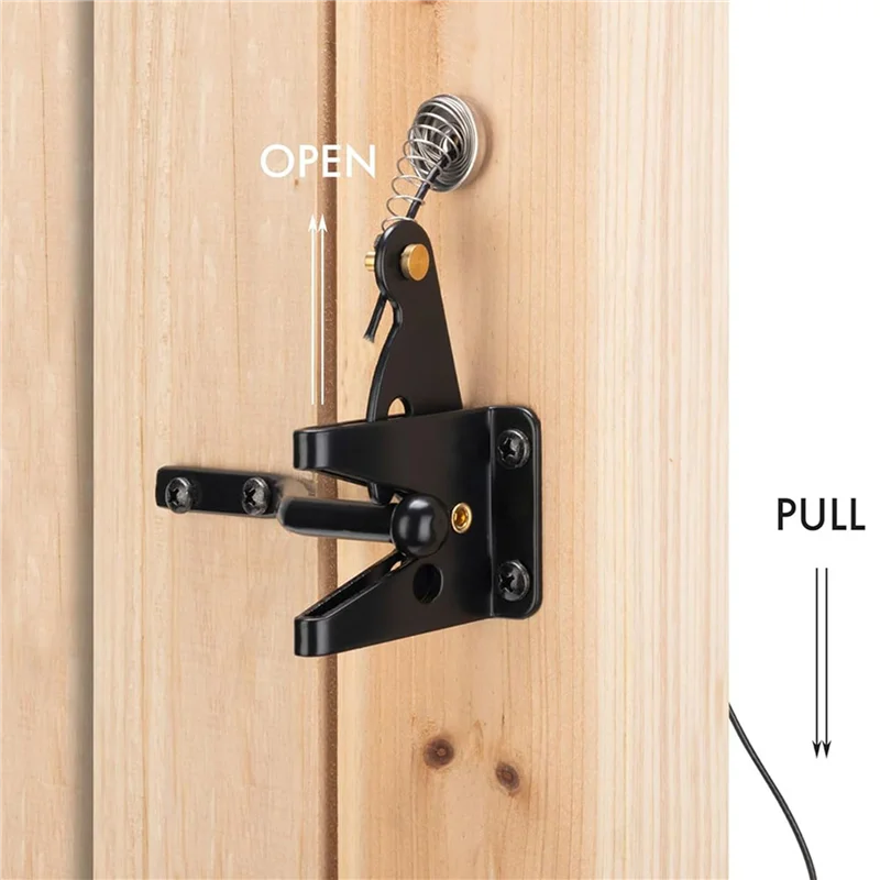 

【24 Hours Sale】3X Self Locking Gate Latch For Wooden Fence Heavy Duty, Steel Spring Cable Pull String Gate Hardware Gate Lock