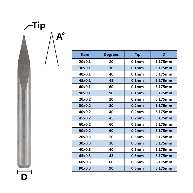 Imagem -02 - Edge Pyramid Gravura Bit Fresa Ferramenta de Fresagem de Madeira 3.175 mm Shank 20 30 40 45 60 90 Graus Cnc Router Bit 10 Pcs 3