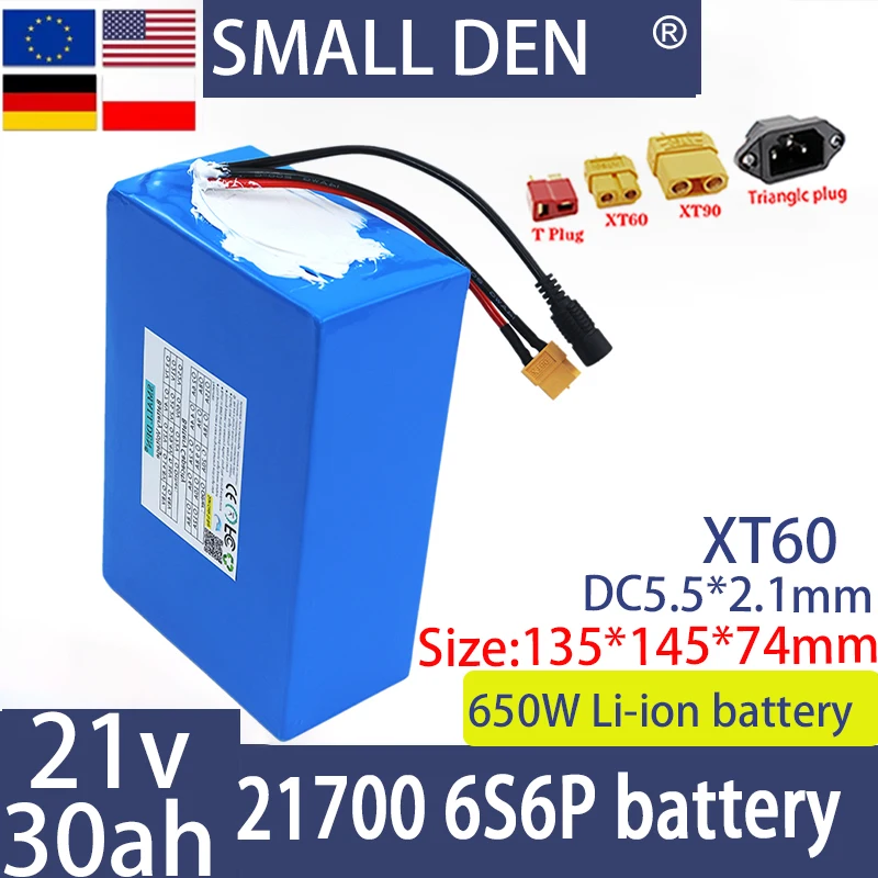 

New 21V 30ah 6S6P 21700 lithium battery pack electric scooter motorcycle charging battery pack European and American duty-free