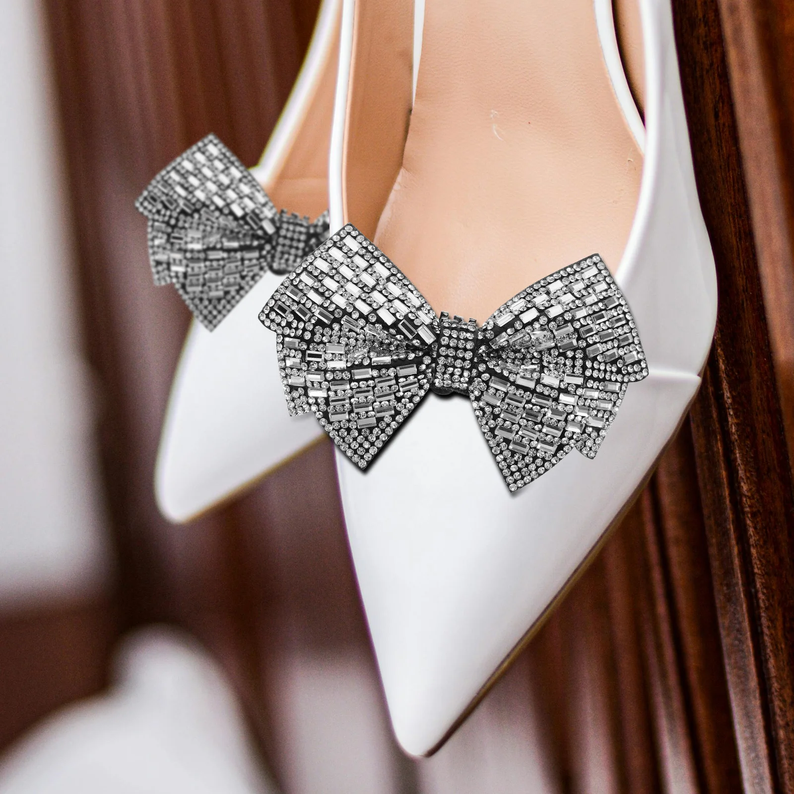 

2Pcs Bow Rhinestone Detachable Shoe Charms Decorative Accessories for High Heel Shoes Pumps Bridal Party Wedding