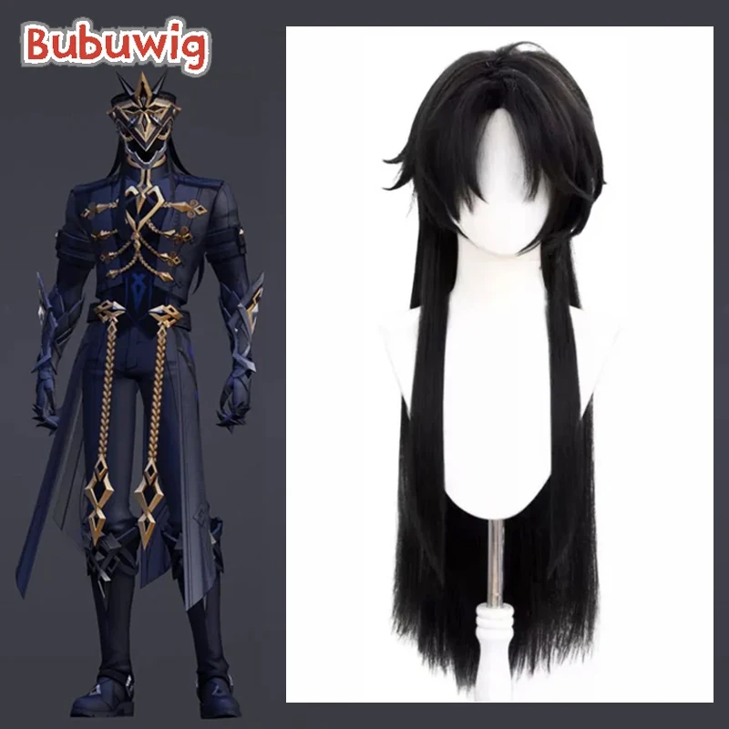 

Bubuwig синтетические волосы Capitano косплей парики игра Genshin Impact Capitano Хэллоуин 85 см длинный прямой черный парик термостойкий