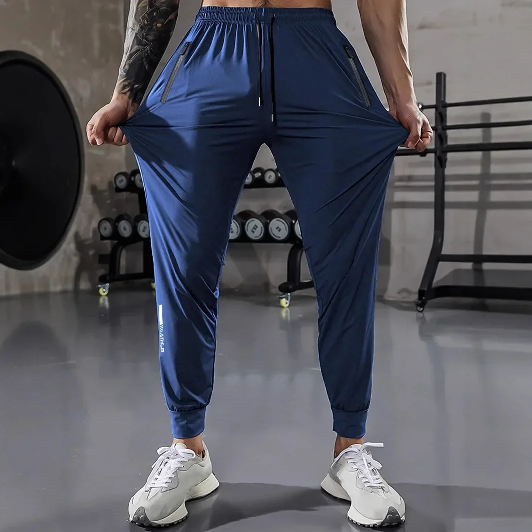 

Men's Running Trousers Ice Silk Quick Dry Training Fitness Zipper Pocket Pants Gym Sports Breathable Long Trousers Casual Wear