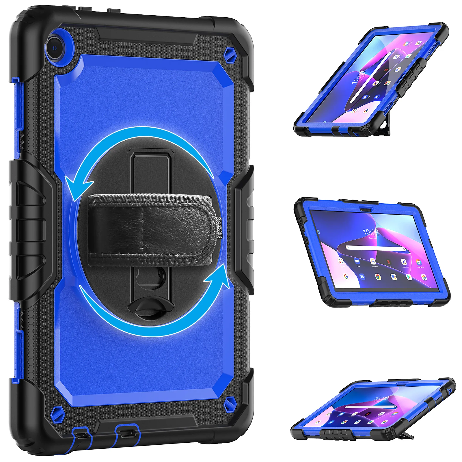 With Screen Protector Case For Lenovo M10 Gen3 (3rd Gen) 2022 10.1 inch TB-328FU 328XU Rotating Stand Armor Cover Shoulder Strap