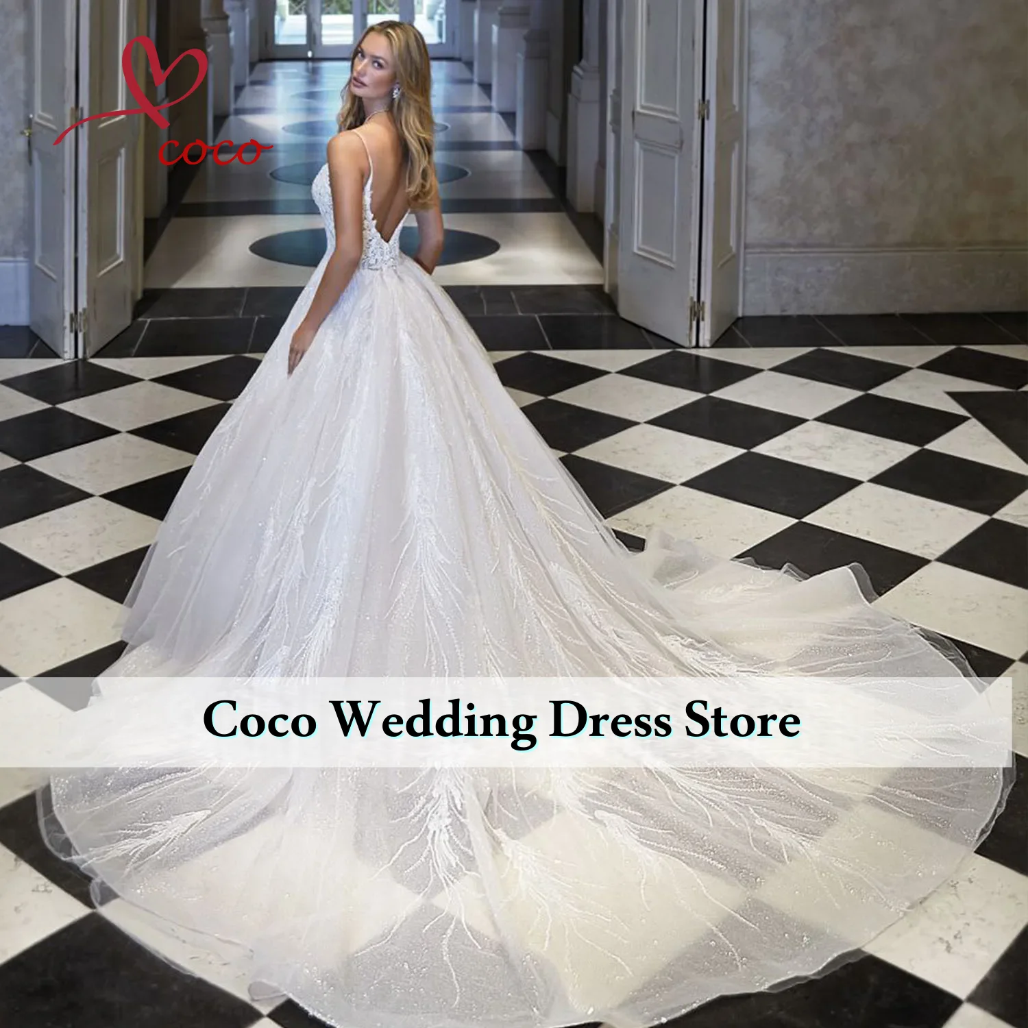 تخصيص رائع الأشرطة الحبيب الرقبة عارية الذراعين كامل الخرز اللؤلؤ الترتر لامعة الكرة ثوب فساتين الزفاف Vestido De Novia #2