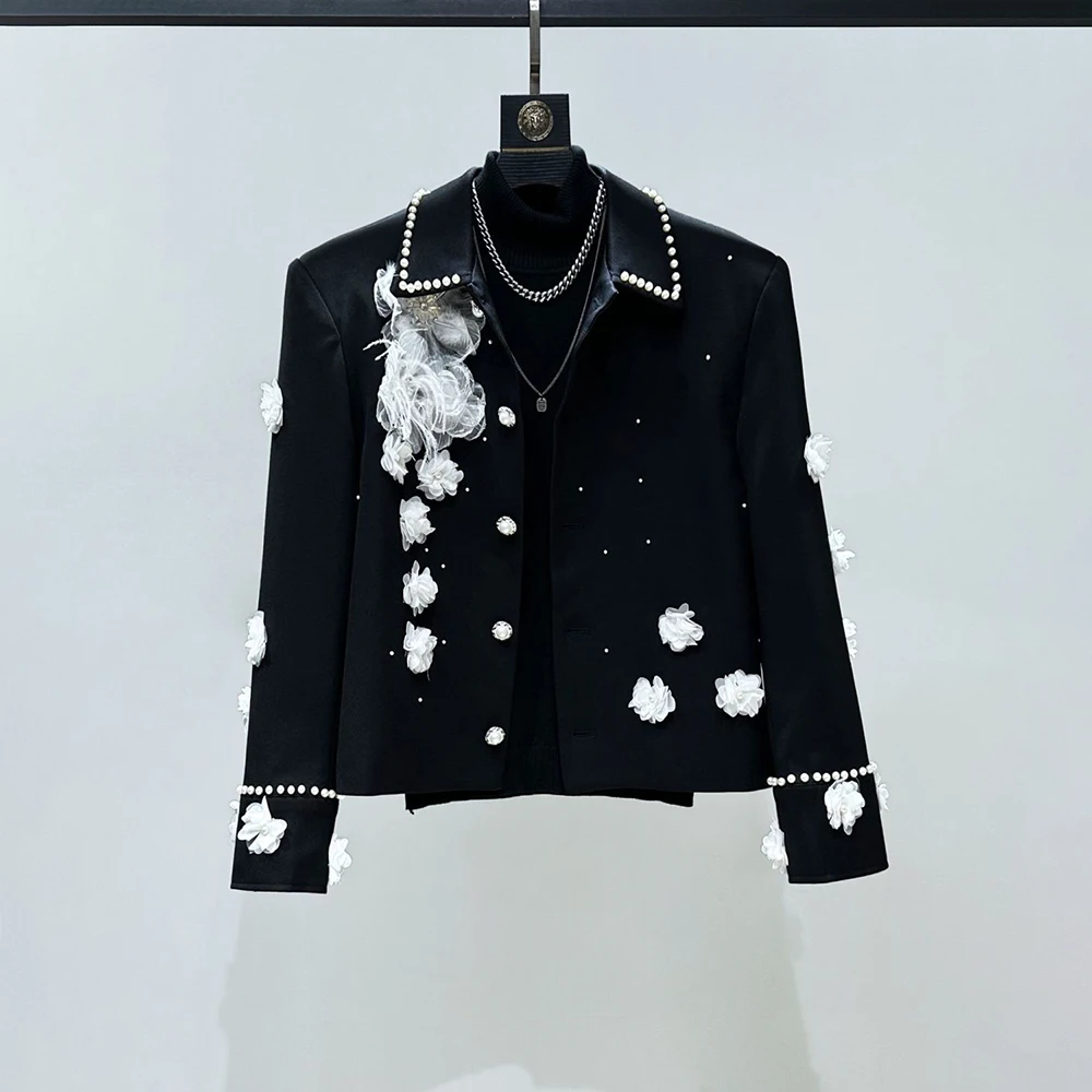 

Мужская весенняя куртка с аппликацией и жемчугом, повседневный костюм, куртка, уличная одежда, модный топ для выступлений на сцене, ночного клуба, мужская одежда, новинка 2026 г.